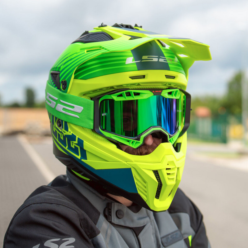 Okuliare na motorku LS2 Aura PRO Goggle H-V S Iridiovým Sklom Zelená-Čierna
